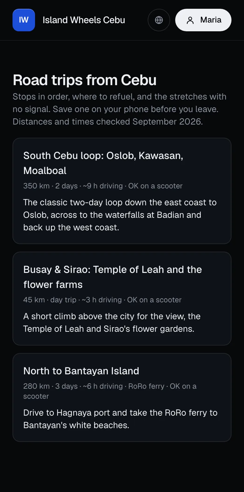 Road-trip guides from Cebu on the booking site