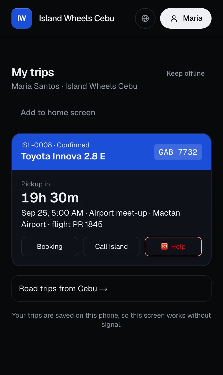 My trips on a phone: a countdown to pickup with the airport meet-up details